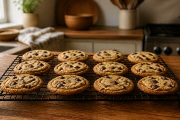 Freshly baked chocolate chip cookies