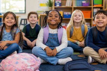 Elementary students sitting together in class